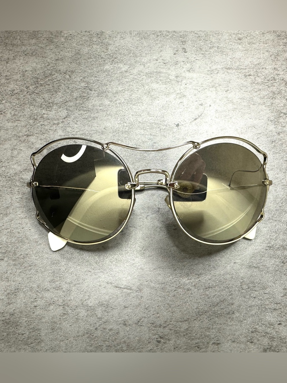 Miu Miu SMU 50S Scenique Gold Metal Oversized Round Sunglasses